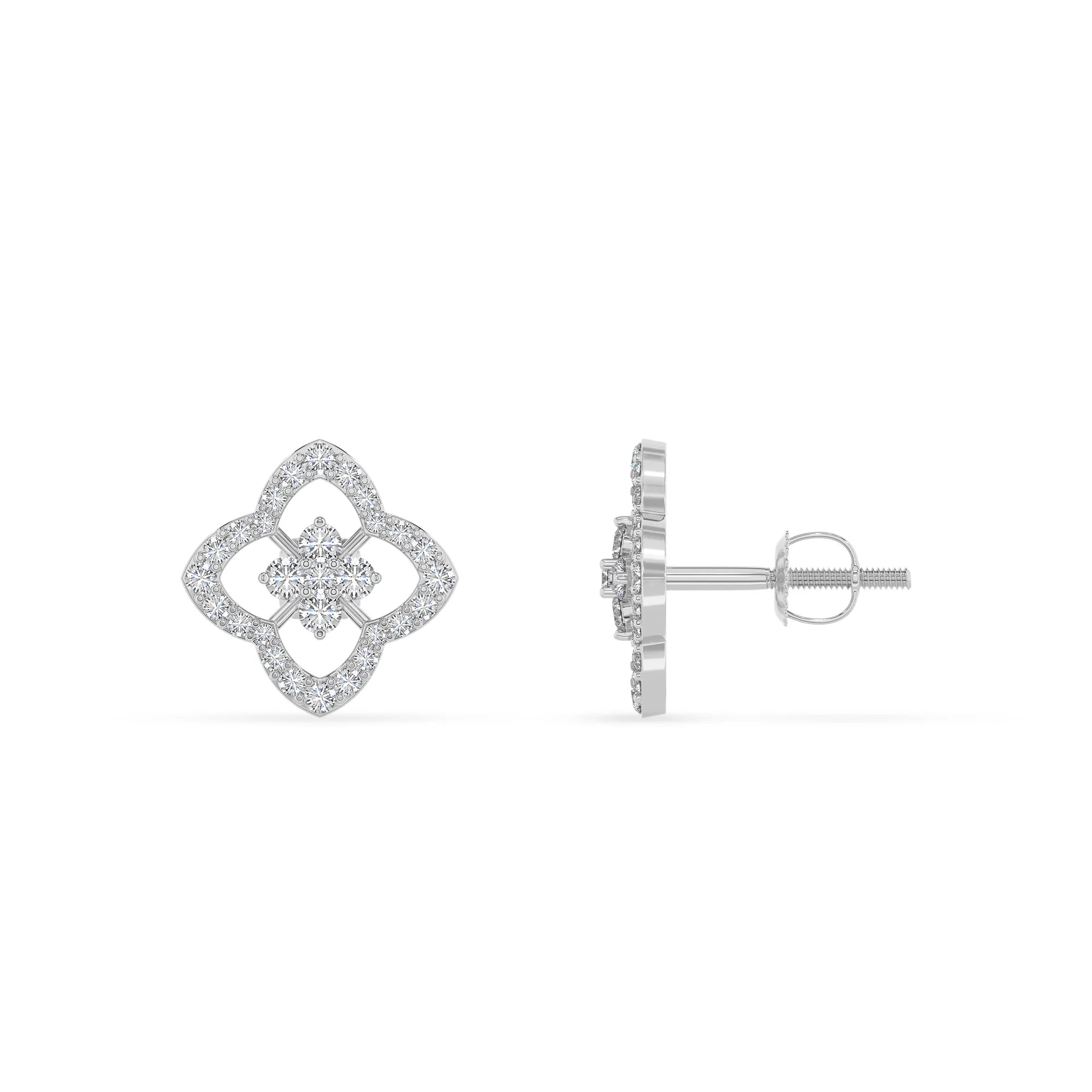 lab grown moissanite round stud earrings in white gold 