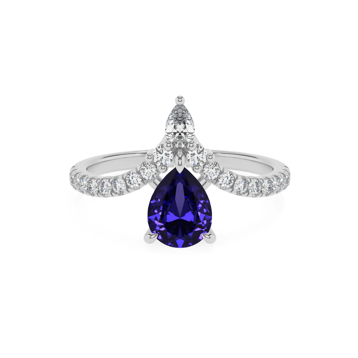 lab grown tanzanite pear solitaire rings in white gold 