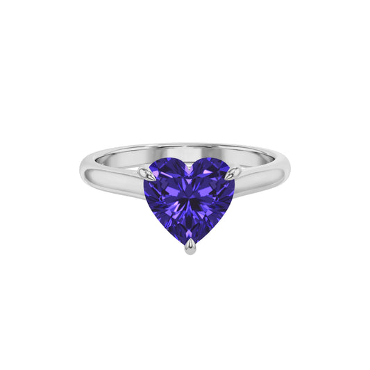 lab grown tanzanite heart solitaire rings in platinum 