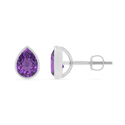 lab grown amethyst pear stud earrings in sterling silver 