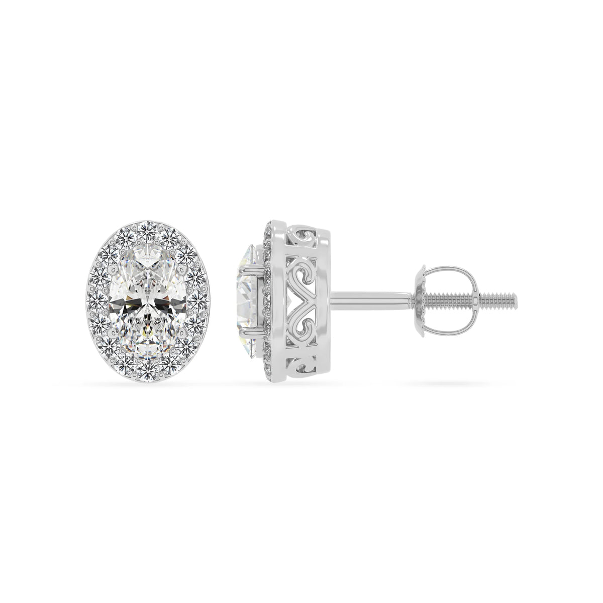 lab grown moissanite oval stud earrings in platinum 