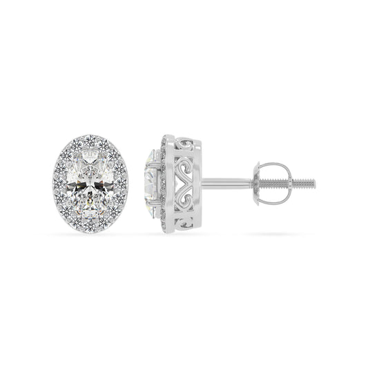lab grown moissanite oval stud earrings in platinum 