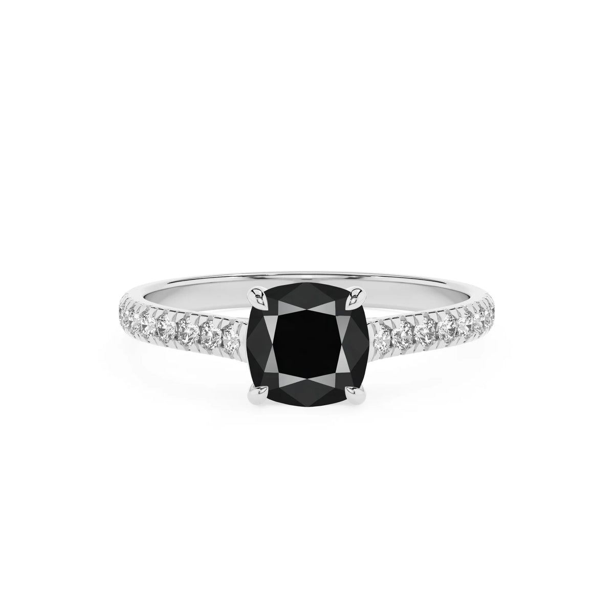 natural black-onyx cushion half eternity solitaire engagement rings in sterling silver 