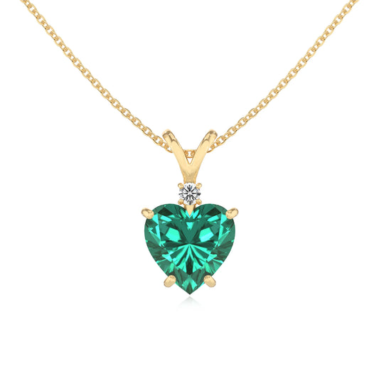 lab grown emerald heart solitaire v-bale necklaces in yellow gold 
