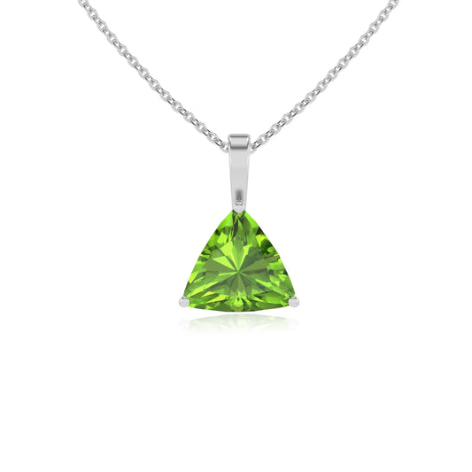 natural peridot trillion solitaire necklaces in white gold 