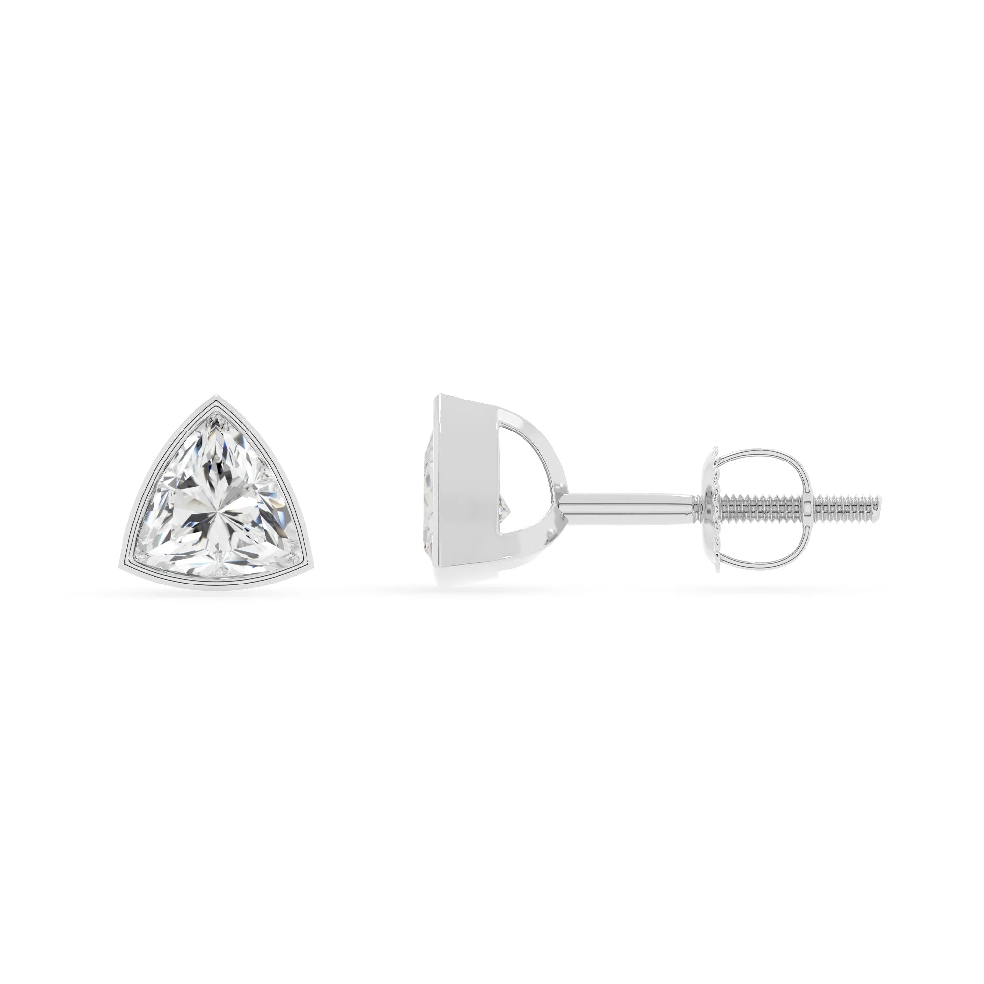 lab grown moissanite trillion stud earrings in platinum 