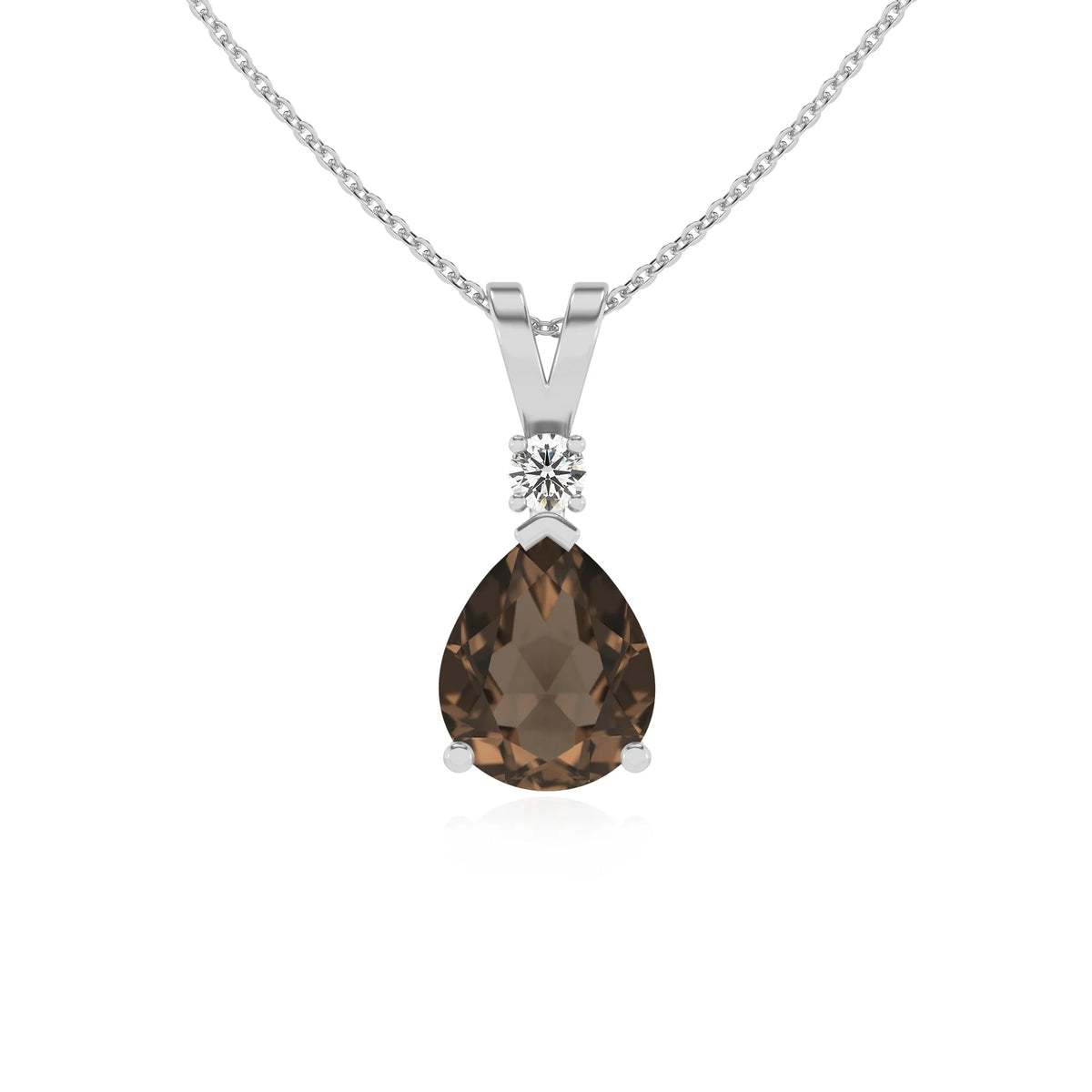 natural smoky-quartz pear solitaire v-bale necklaces in sterling silver 