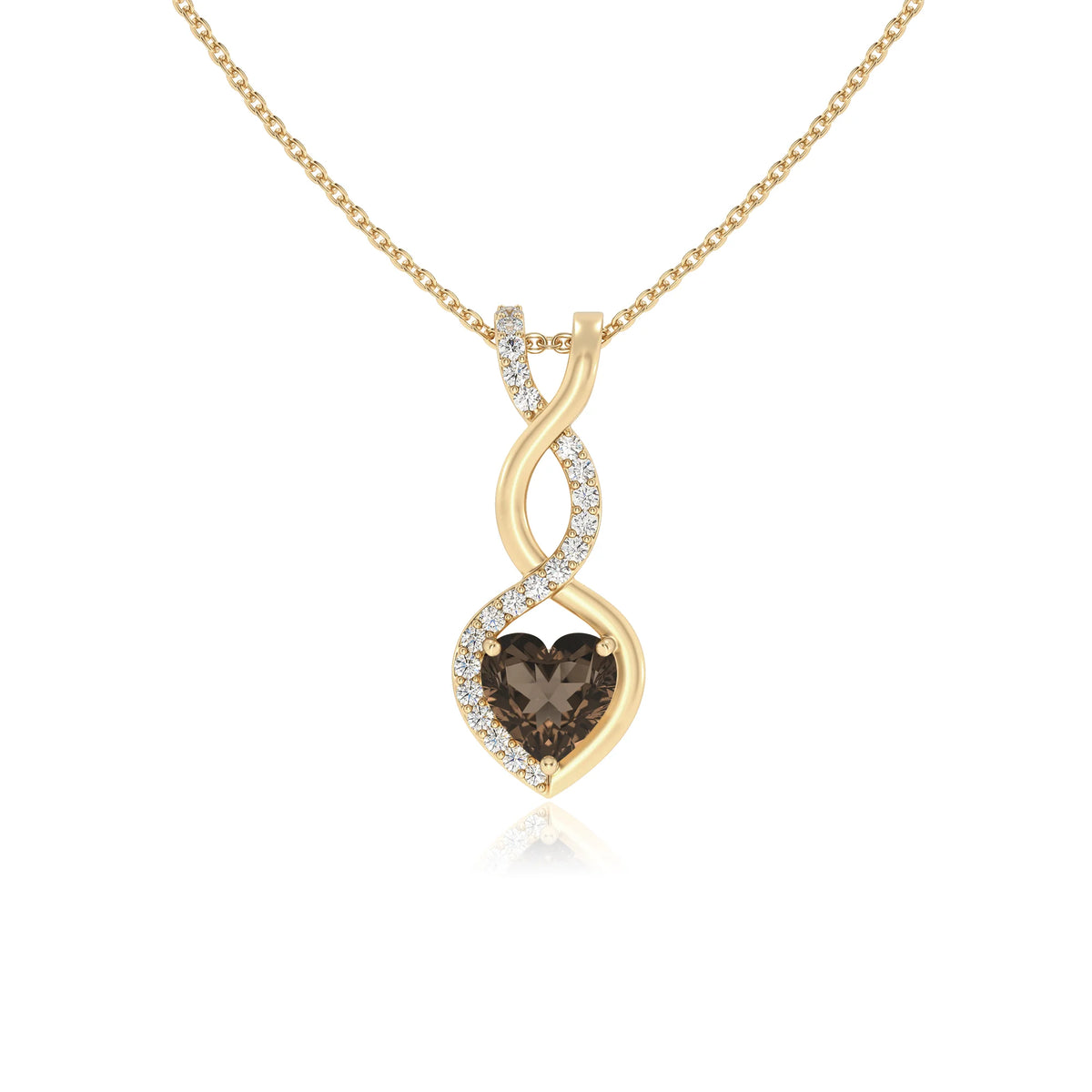 natural smoky-quartz heart infinity necklaces in yellow gold 