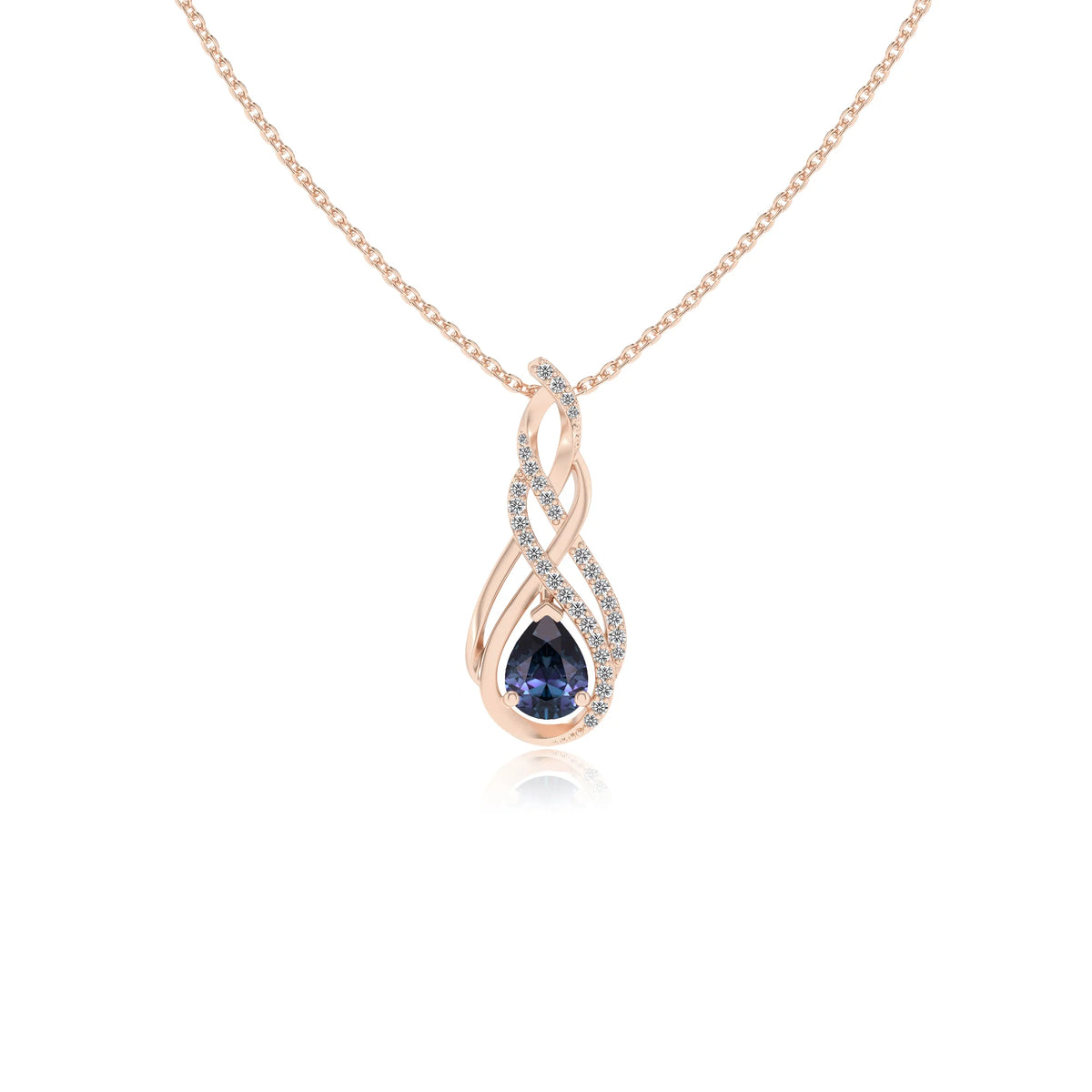lab grown alexandrite pear solitaire necklaces in rose gold 