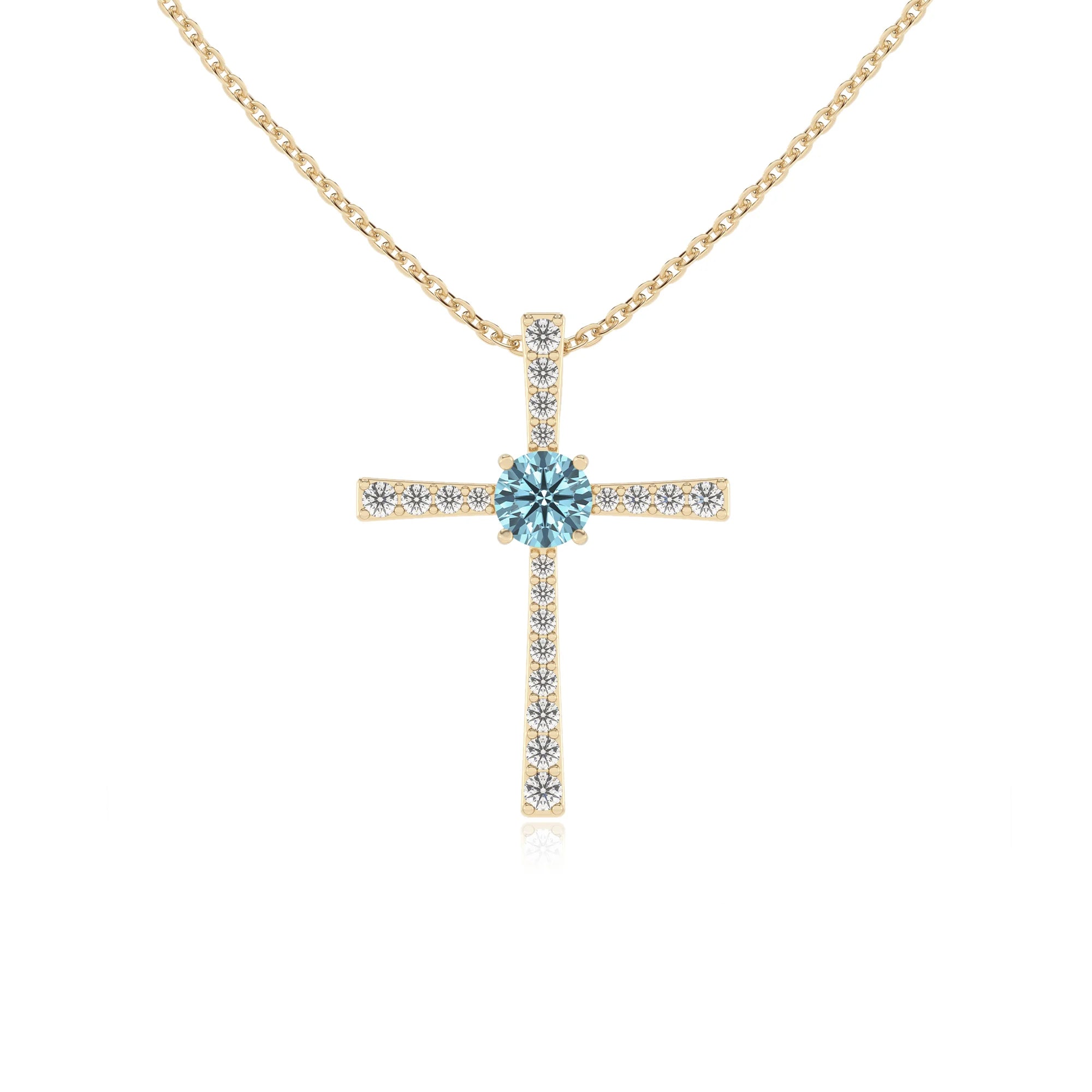 lab grown aquamarine round infinity necklaces in yellow gold 