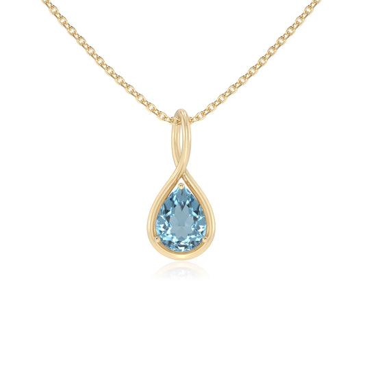 lab grown aquamarine pear solitaire necklaces in yellow gold 