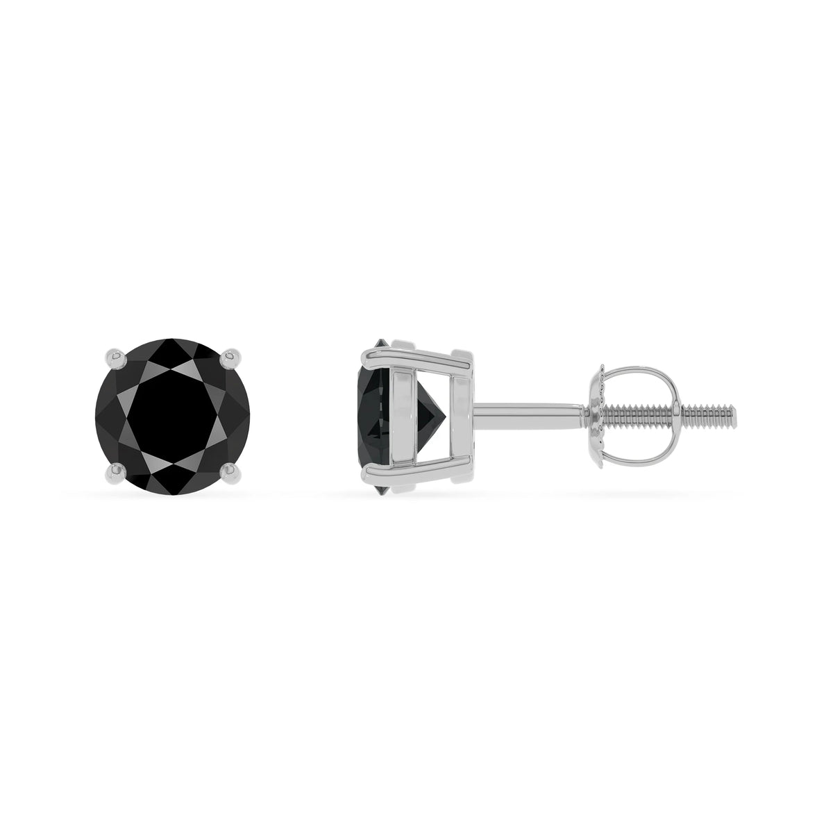 natural black onyx round stud earrings in platinum 
