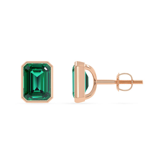 Lab Grown Emerald Octagon-Cut Solitaire Stud Earrings