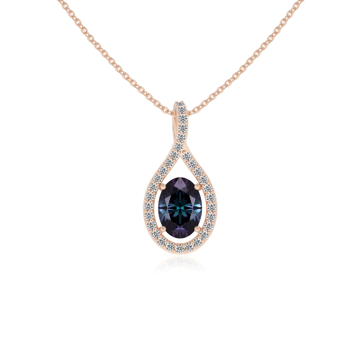 lab grown alexandrite oval solitaire necklaces in rose gold 