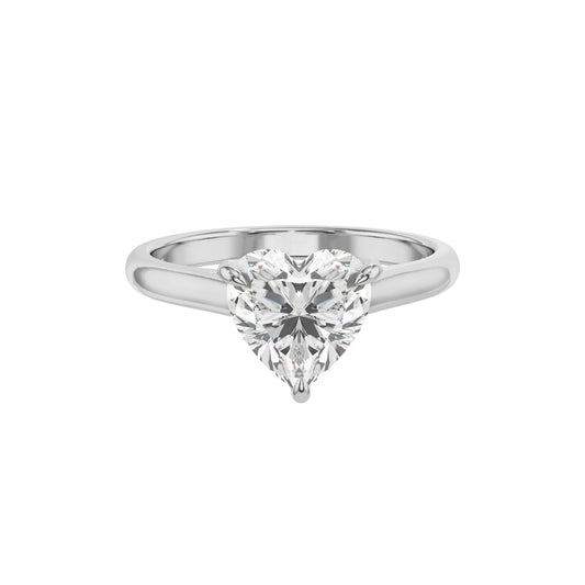lab grown moissanite heart solitaire rings in platinum 