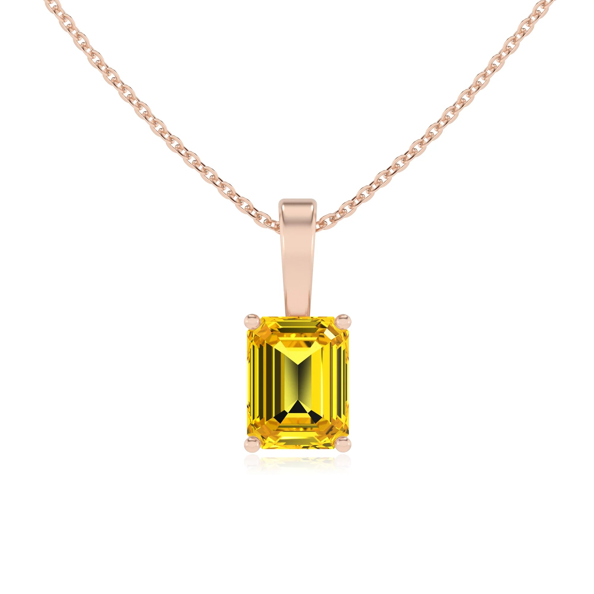 lab grown yellow-sapphire emerald cut solitaire necklaces in rose gold 