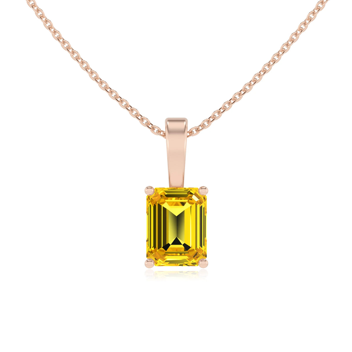lab grown yellow-sapphire emerald cut solitaire necklaces in rose gold 