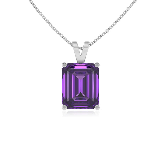 lab grown amethyst emerald cut solitaire v-bale necklaces in sterling silver 