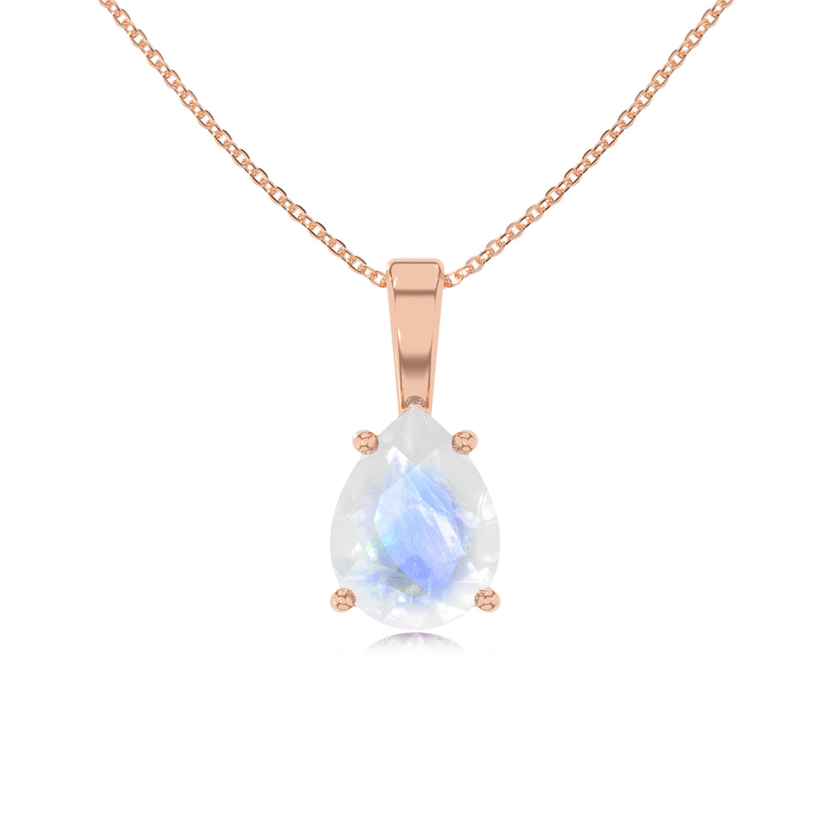 natural rainbow-moonstone pear solitaire necklaces in rose gold 
