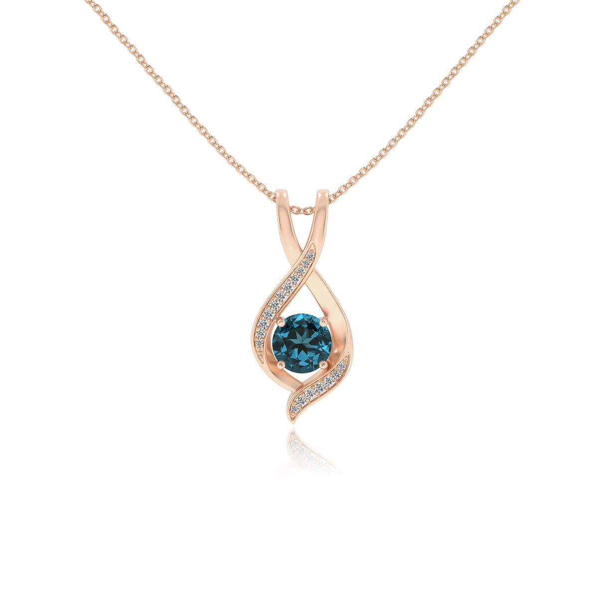 natural london-blue-topaz round solitaire necklaces in rose gold 