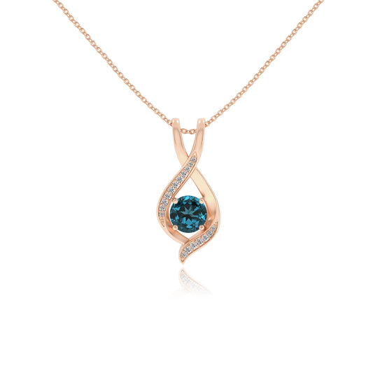 natural london-blue-topaz round solitaire necklaces in rose gold 