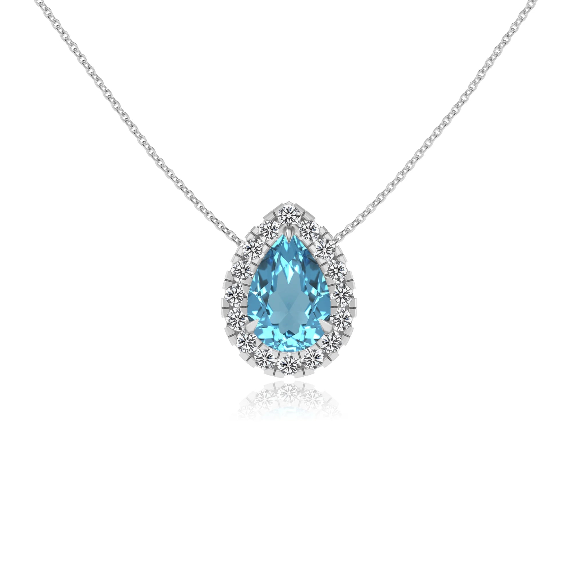 natural swiss blue topaz pear solitaire necklaces in white gold 