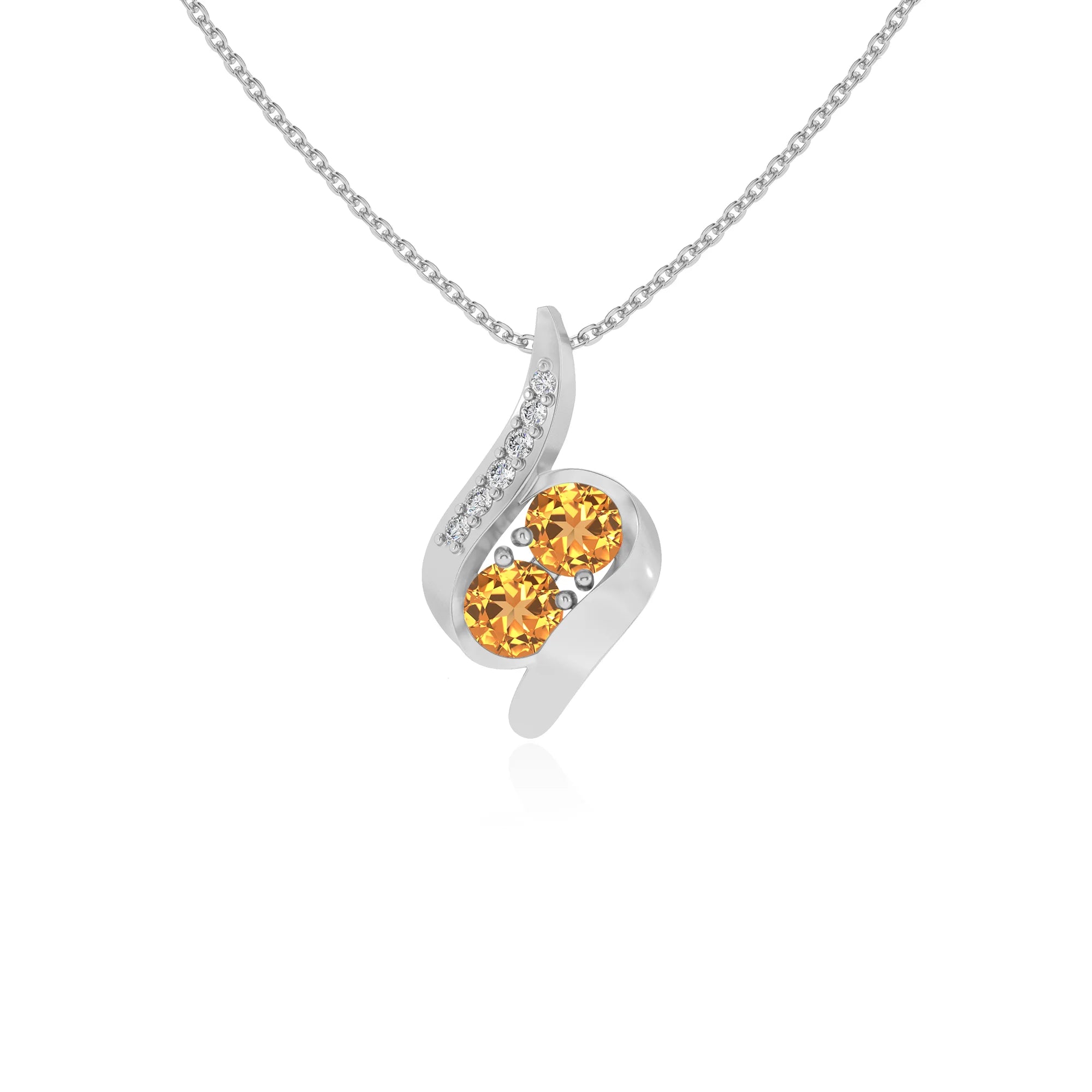 lab grown citrine round solitaire v-bale necklaces in white gold 