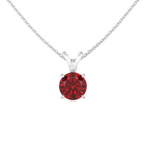 Lab Grown Ruby Round Solitaire V-Bale Pendant Necklace with 18" Chain