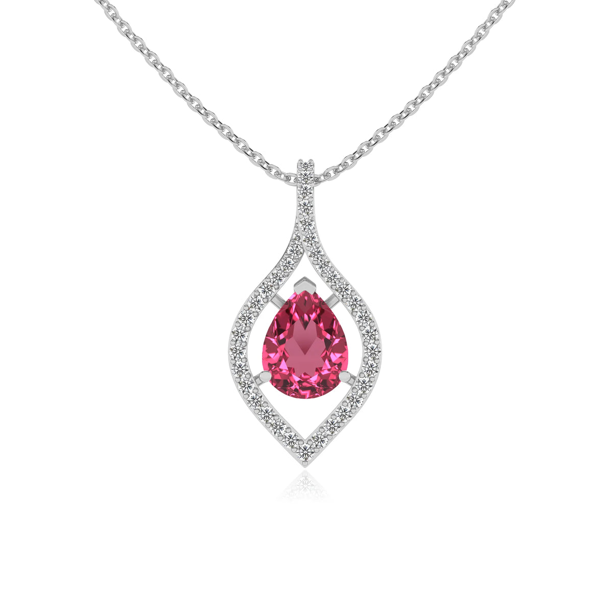 lab grown pink-tourmaline pear infinity necklaces in sterling silver 