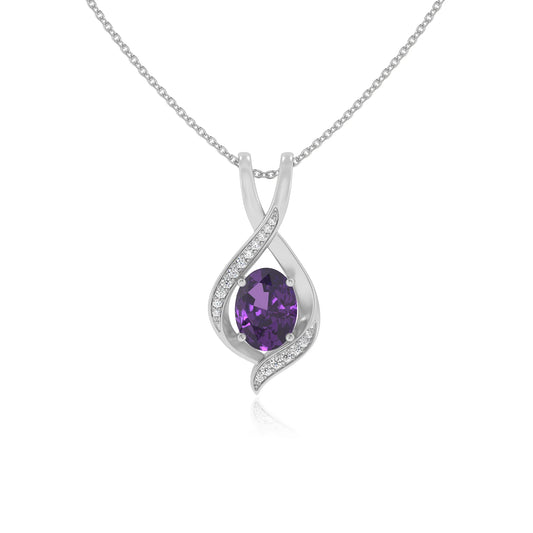 lab grown amethyst oval solitaire necklaces in white gold 