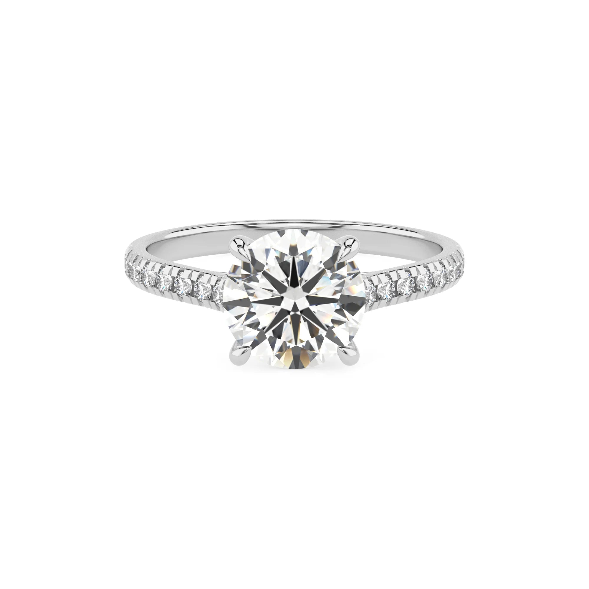 lab grown moissanite round half eternity solitaire engagement rings in white gold 