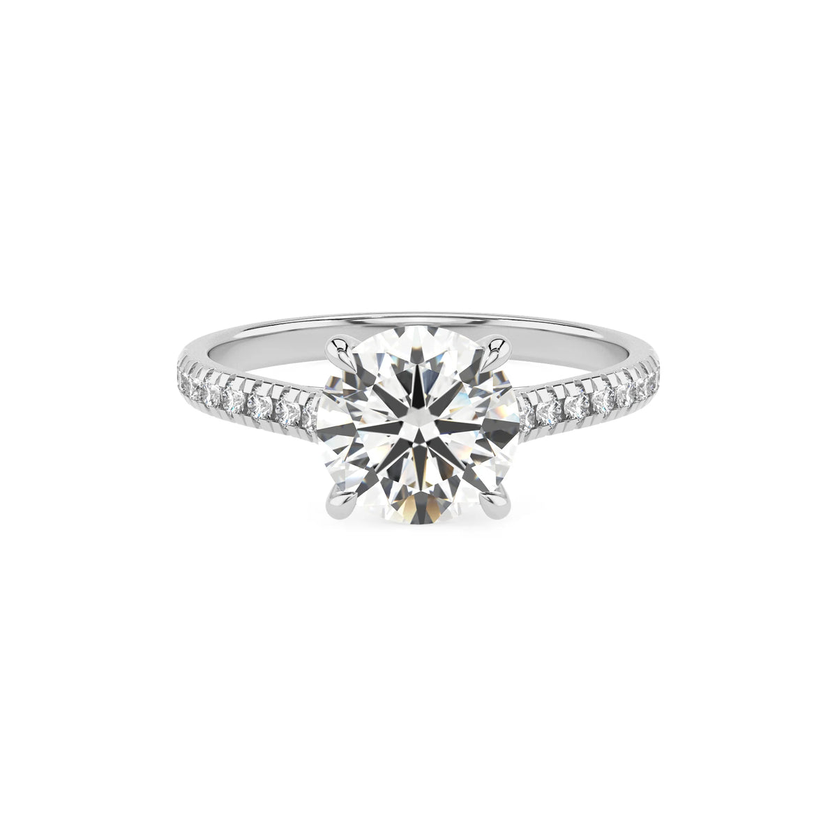 lab grown moissanite round half eternity solitaire engagement rings in white gold 