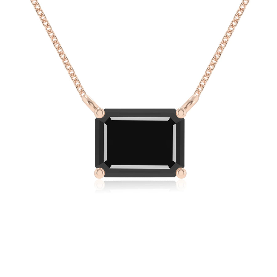 natural black-onyx emerald cut solitaire necklaces in rose gold 