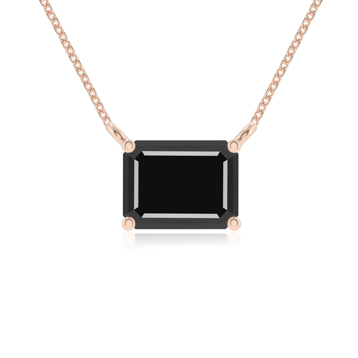 natural black-onyx emerald cut solitaire necklaces in rose gold 