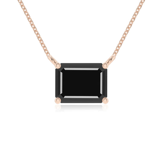 natural black-onyx emerald cut solitaire necklaces in rose gold 
