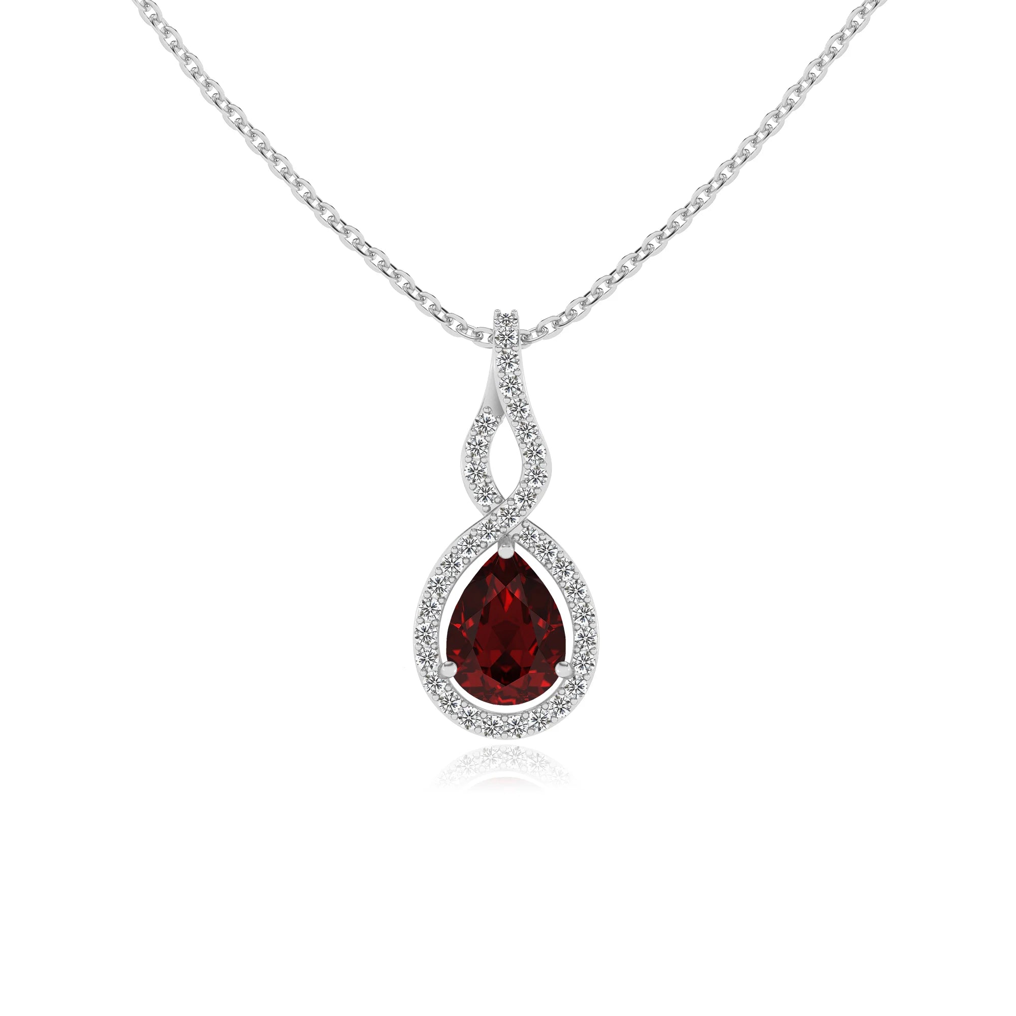 natural garnet pear necklaces in white gold 
