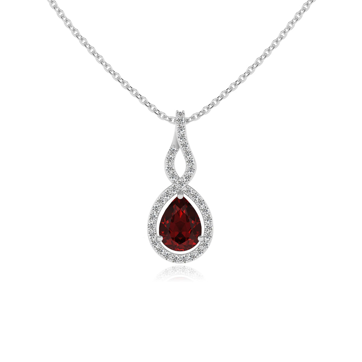 natural garnet pear necklaces in white gold 