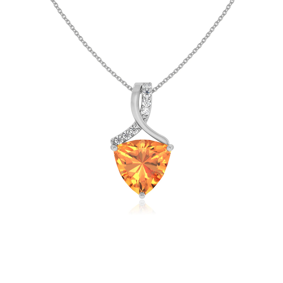 lab grown citrine trillion solitaire necklaces in white gold 