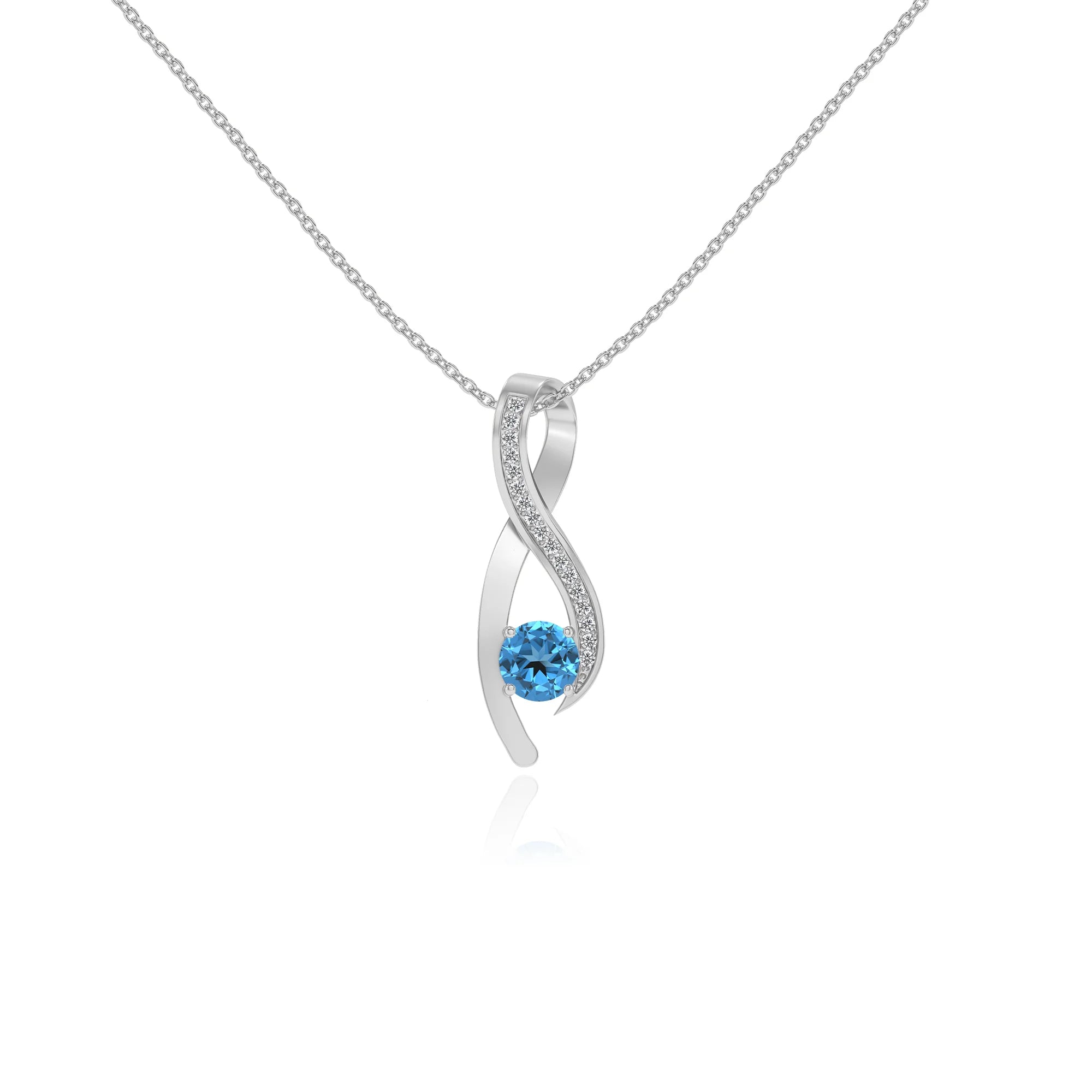 natural swiss-blue-topaz round solitaire necklaces in white gold 