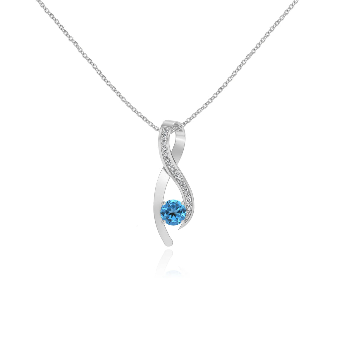natural swiss-blue-topaz round solitaire necklaces in white gold 