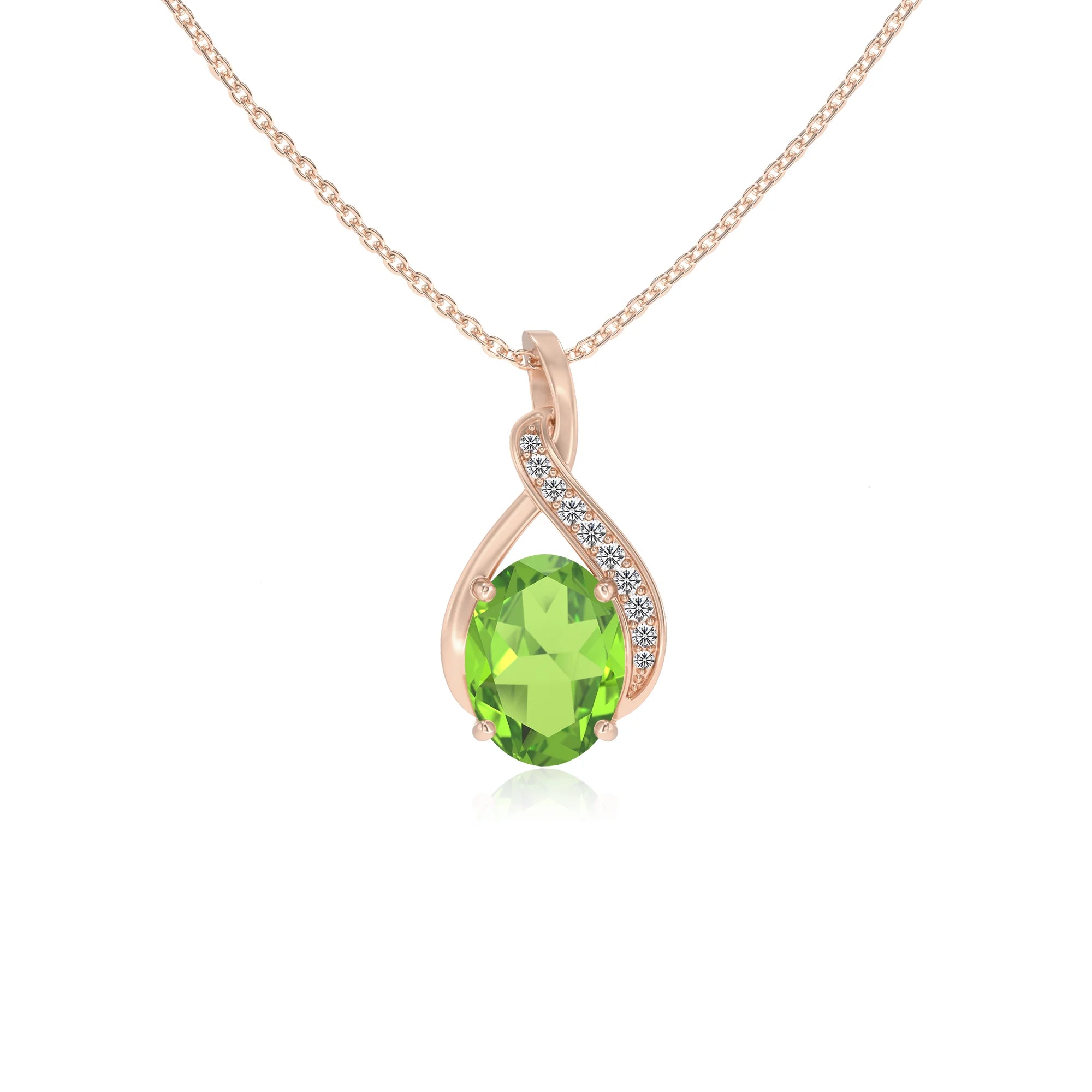 natural peridot oval solitaire necklaces in rose gold 