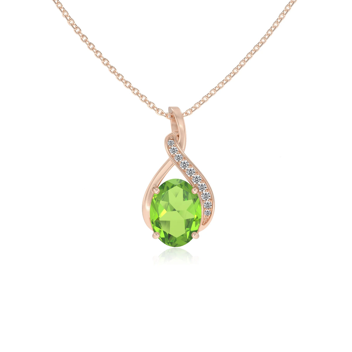 natural peridot oval solitaire necklaces in rose gold 