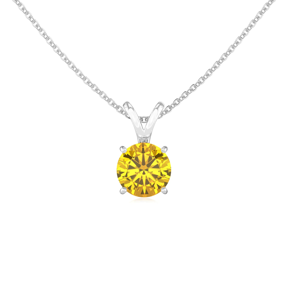 lab grown yellow-sapphire round solitaire v-bale necklaces in sterling silver 