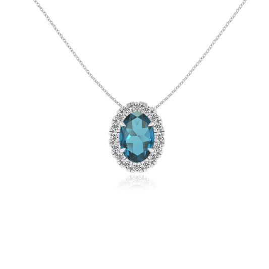 natural london blue topaz oval solitaire necklaces in sterling silver 