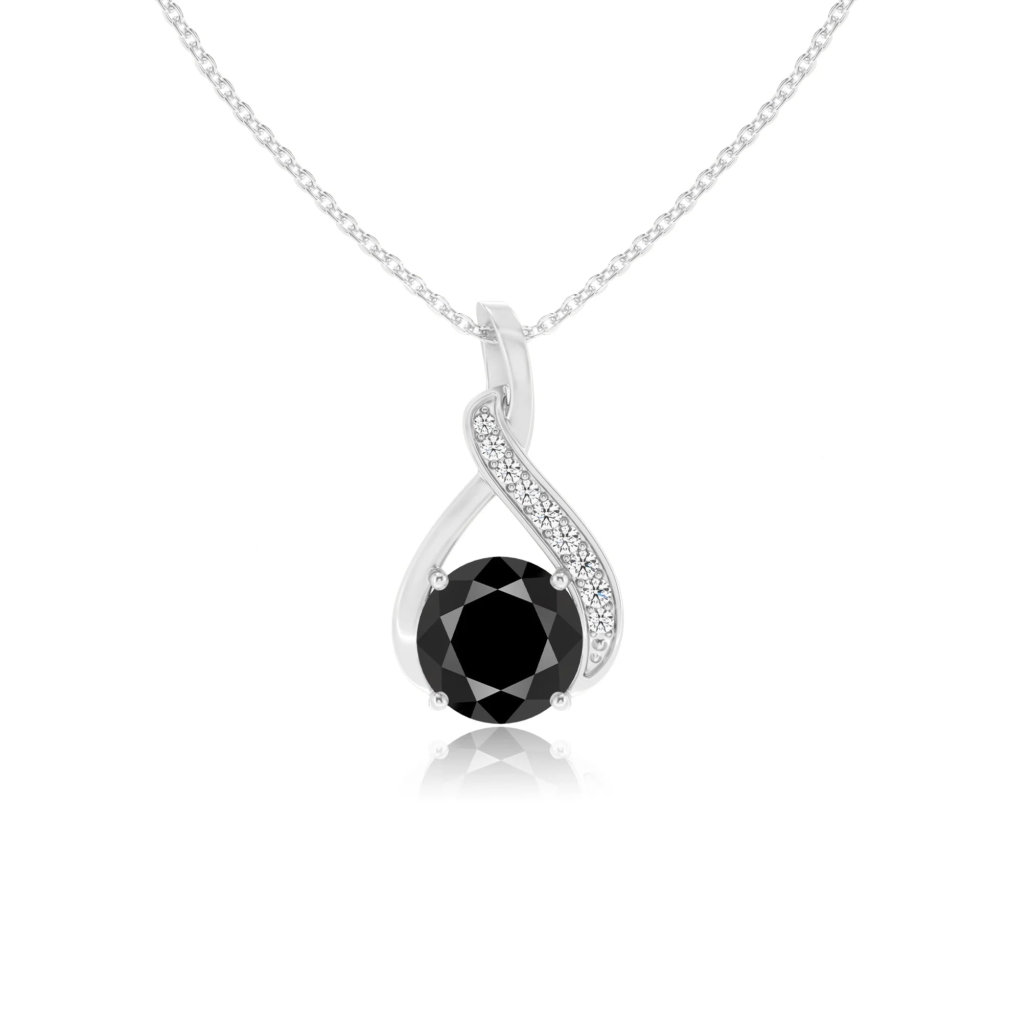 natural black-onyx round solitaire necklaces in platinum 