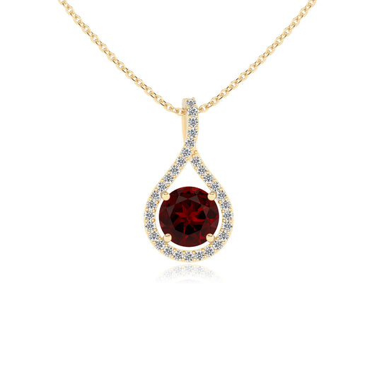 natural garnet round solitaire necklaces in yellow gold 