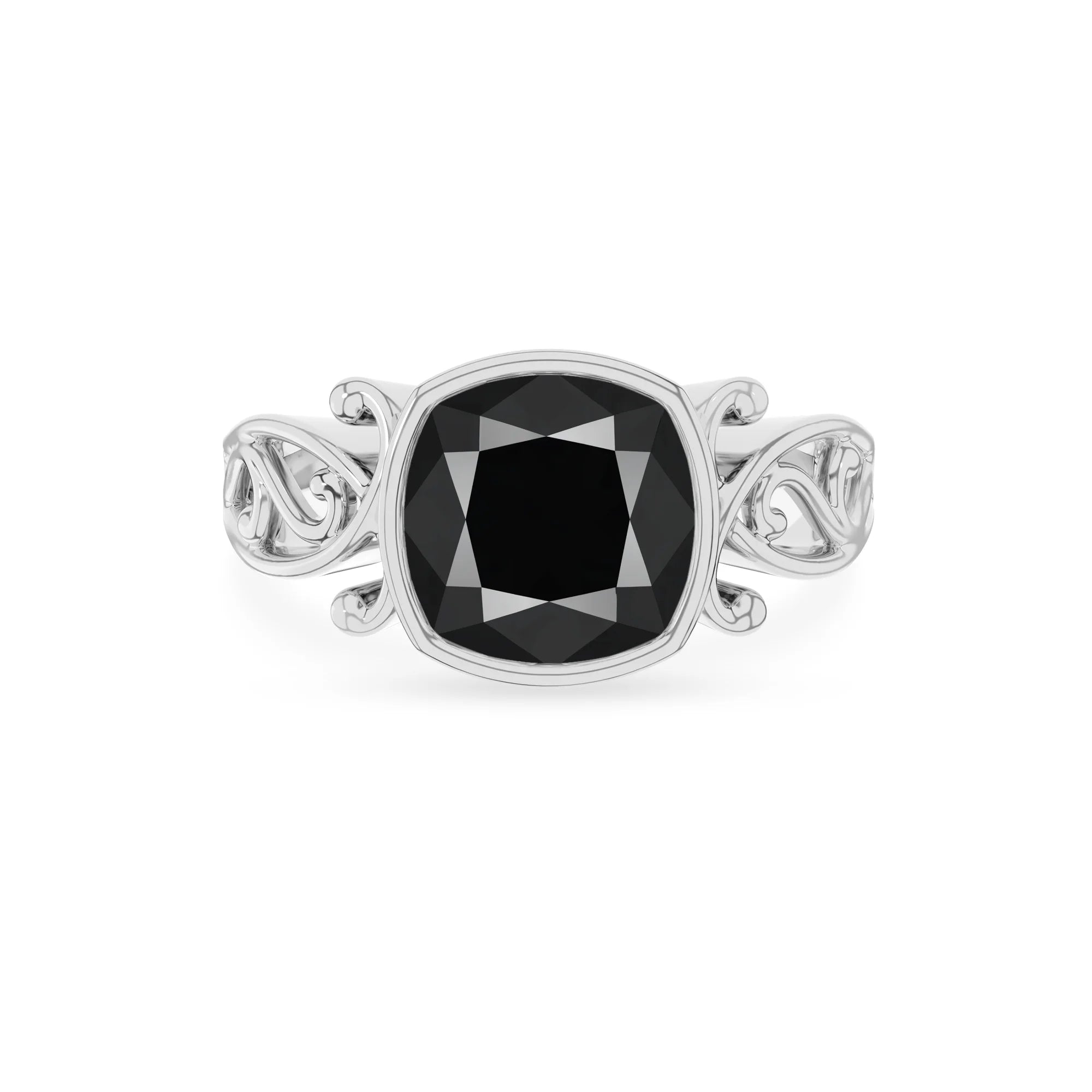 natural black-onyx cushion solitaire rings in platinum 