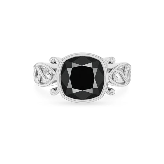 natural black-onyx cushion solitaire rings in platinum 