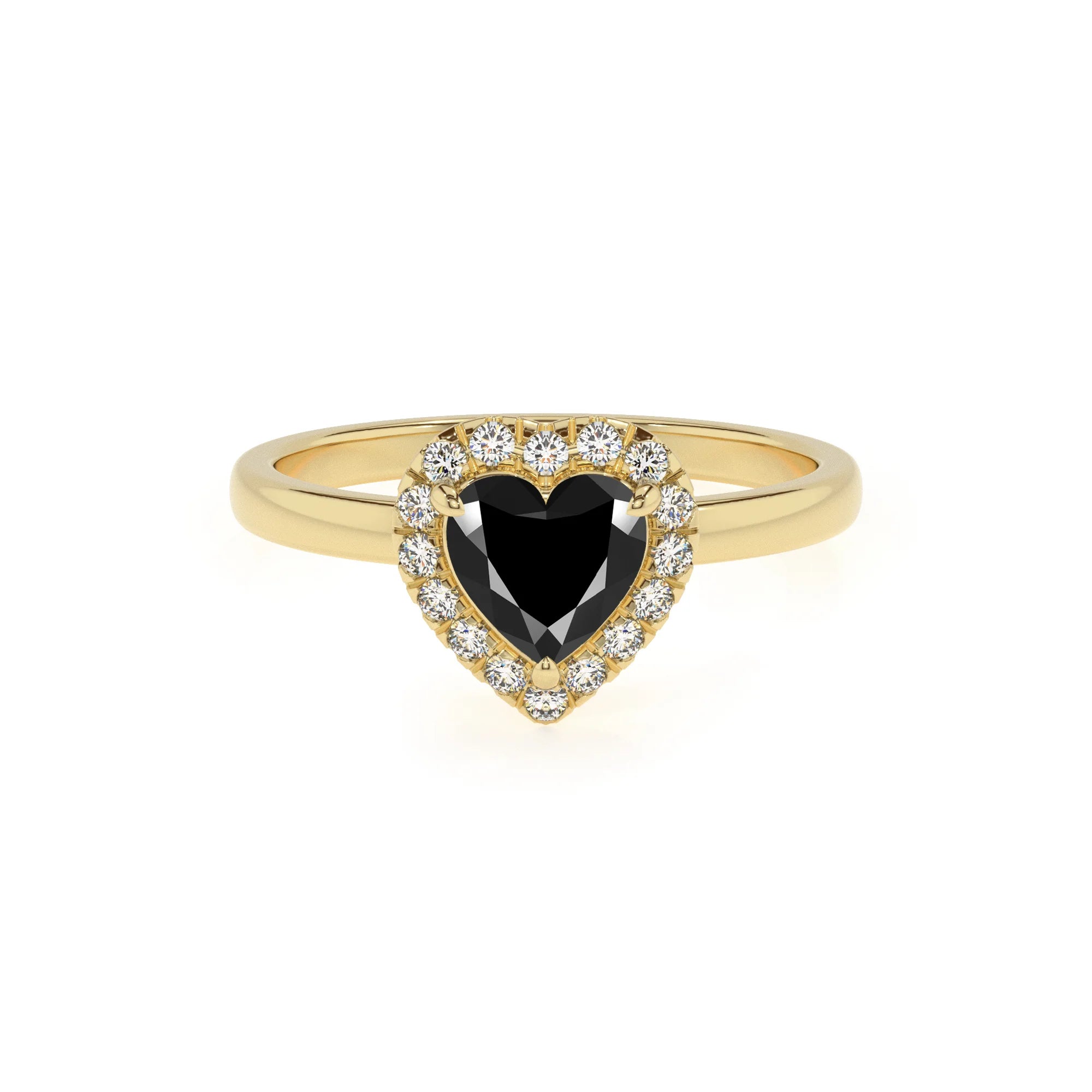 natural black-onyx heart solitaire rings in yellow gold 