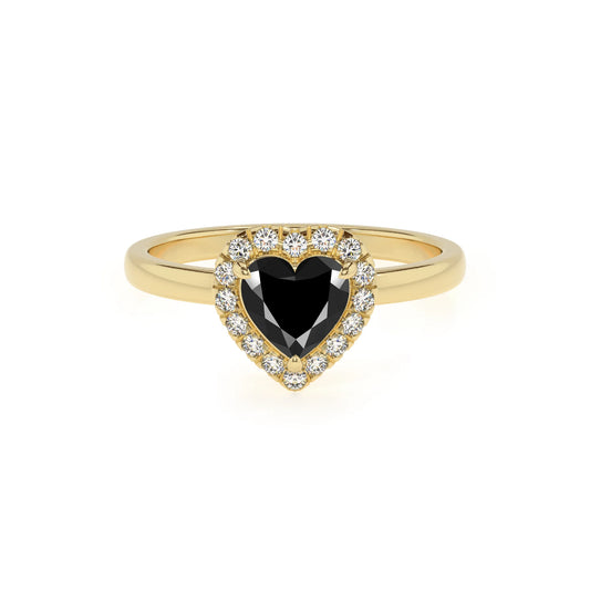natural black-onyx heart solitaire rings in yellow gold 